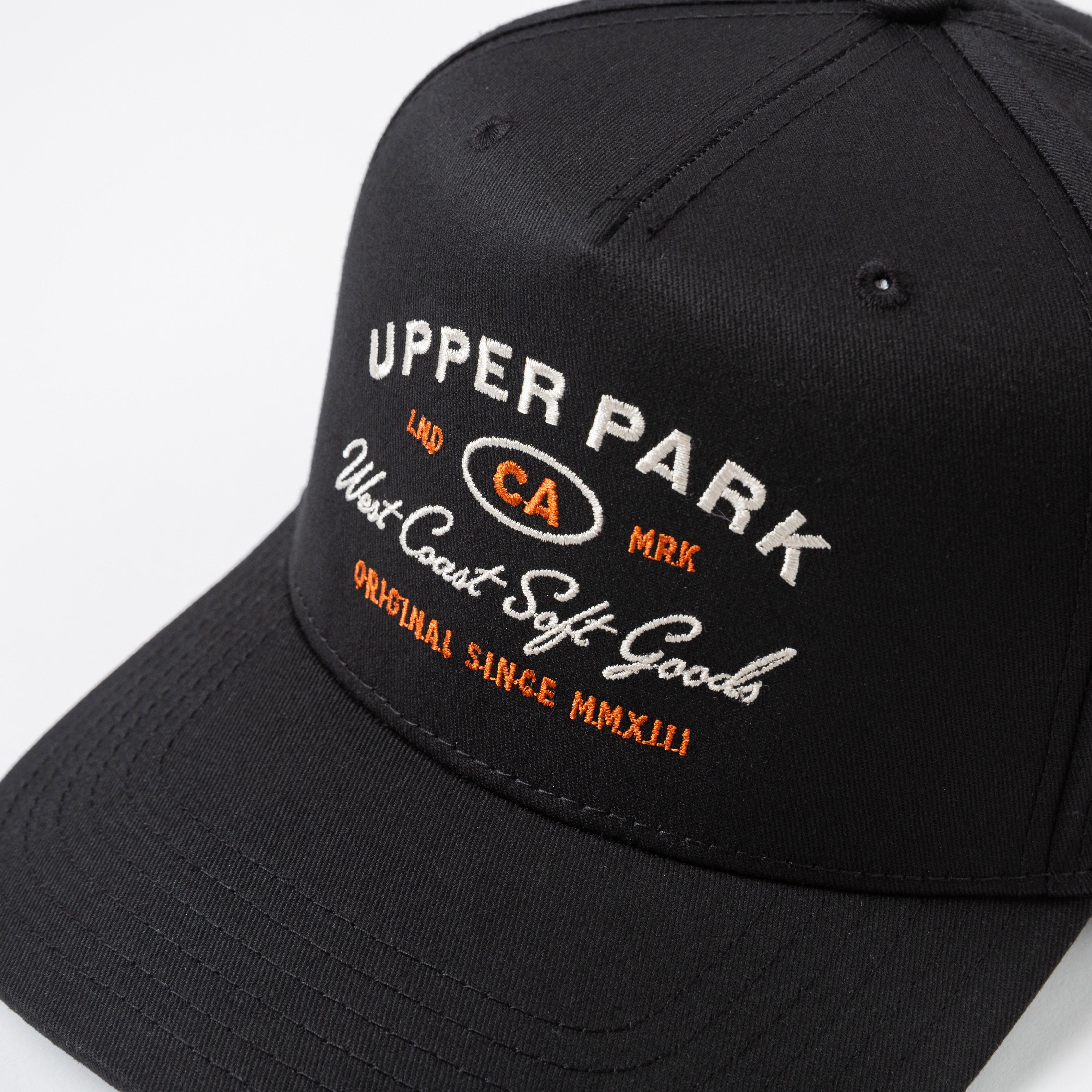 Diego Hat Maroon - Upper Park Clothing - West Coast Soft Goods - California Hat Embroidery Detail