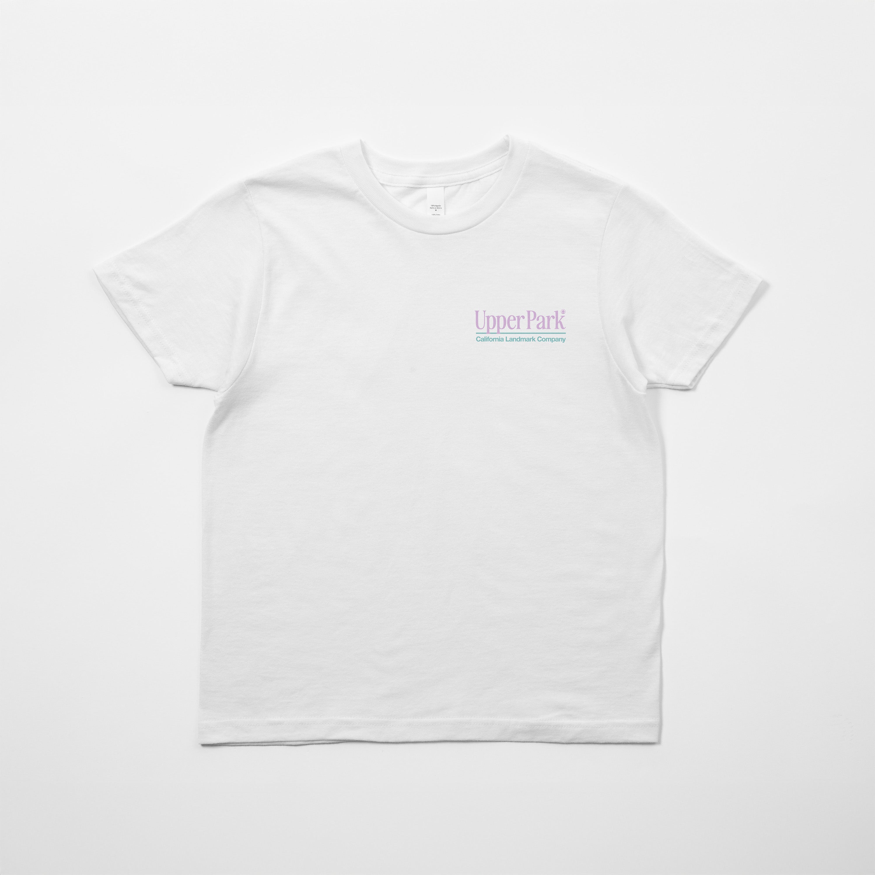 White t-shirt with 'UpperPark' logo on a white background
