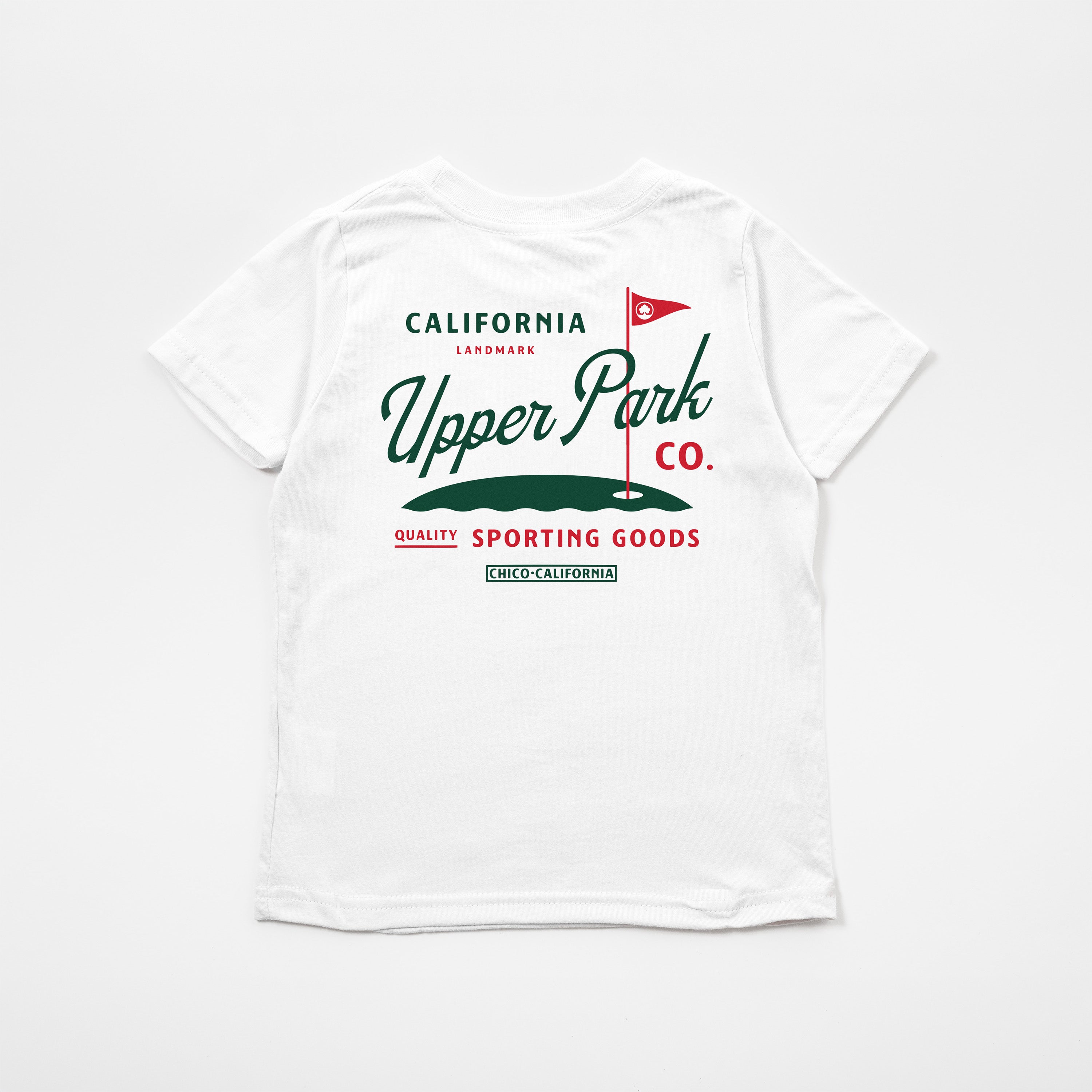 Pink t-shirt with 'California Upper Park Co.' graphic on a white background