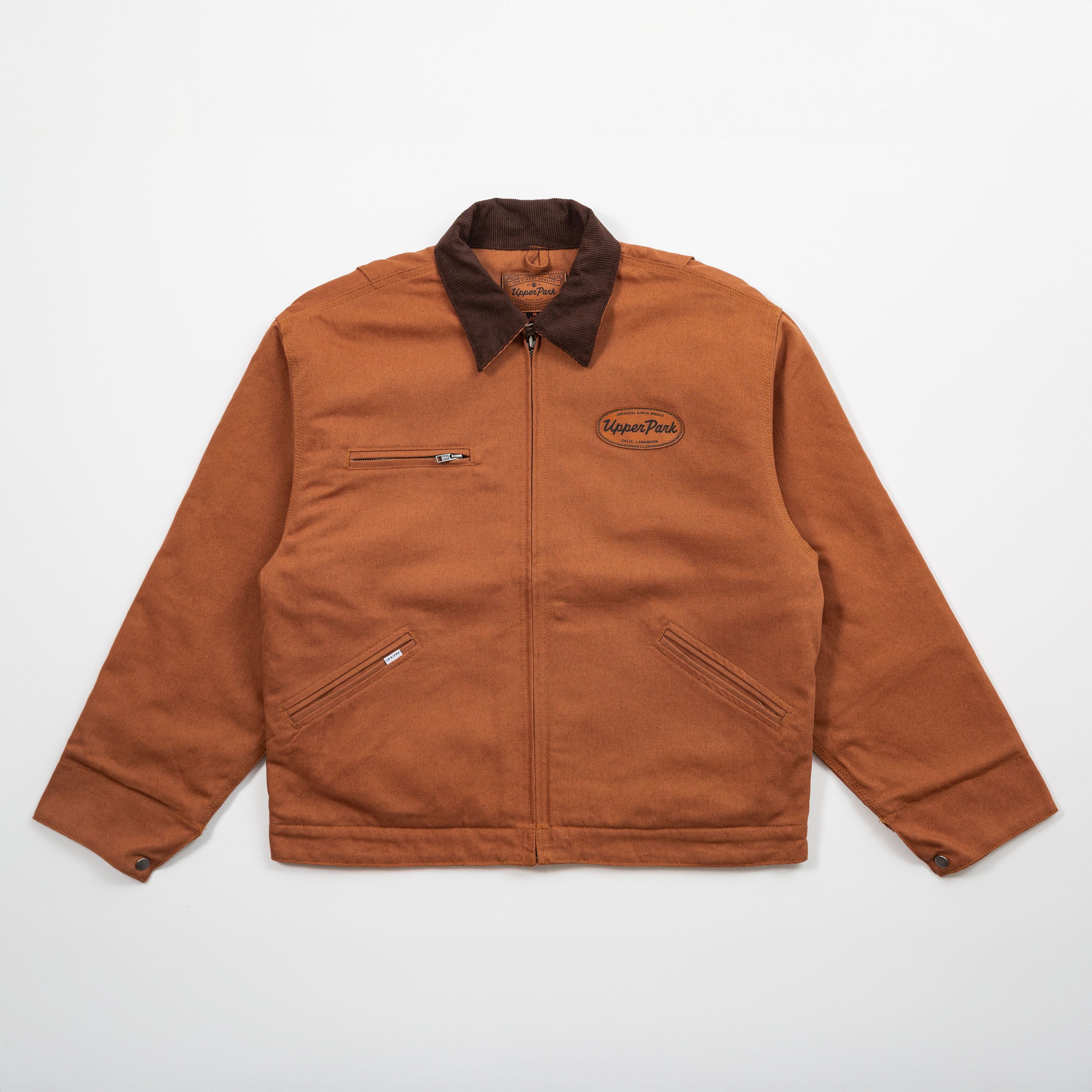 Brown jacket with a brand logo on a white background - Cultivators Upper Park Barn Jacket