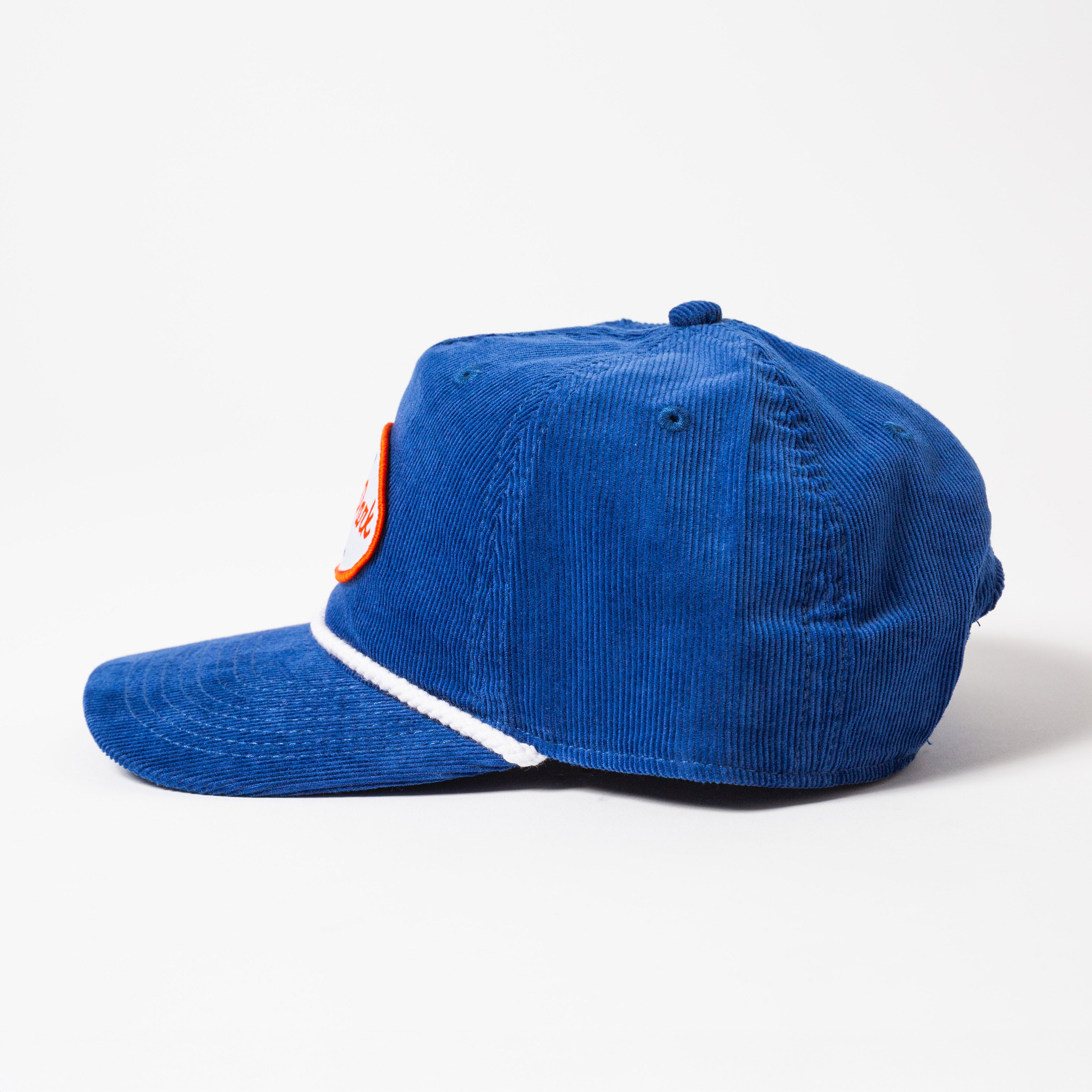 Blue corduroy cap with a white brim on a white background - Values Corduroy Rope Hat