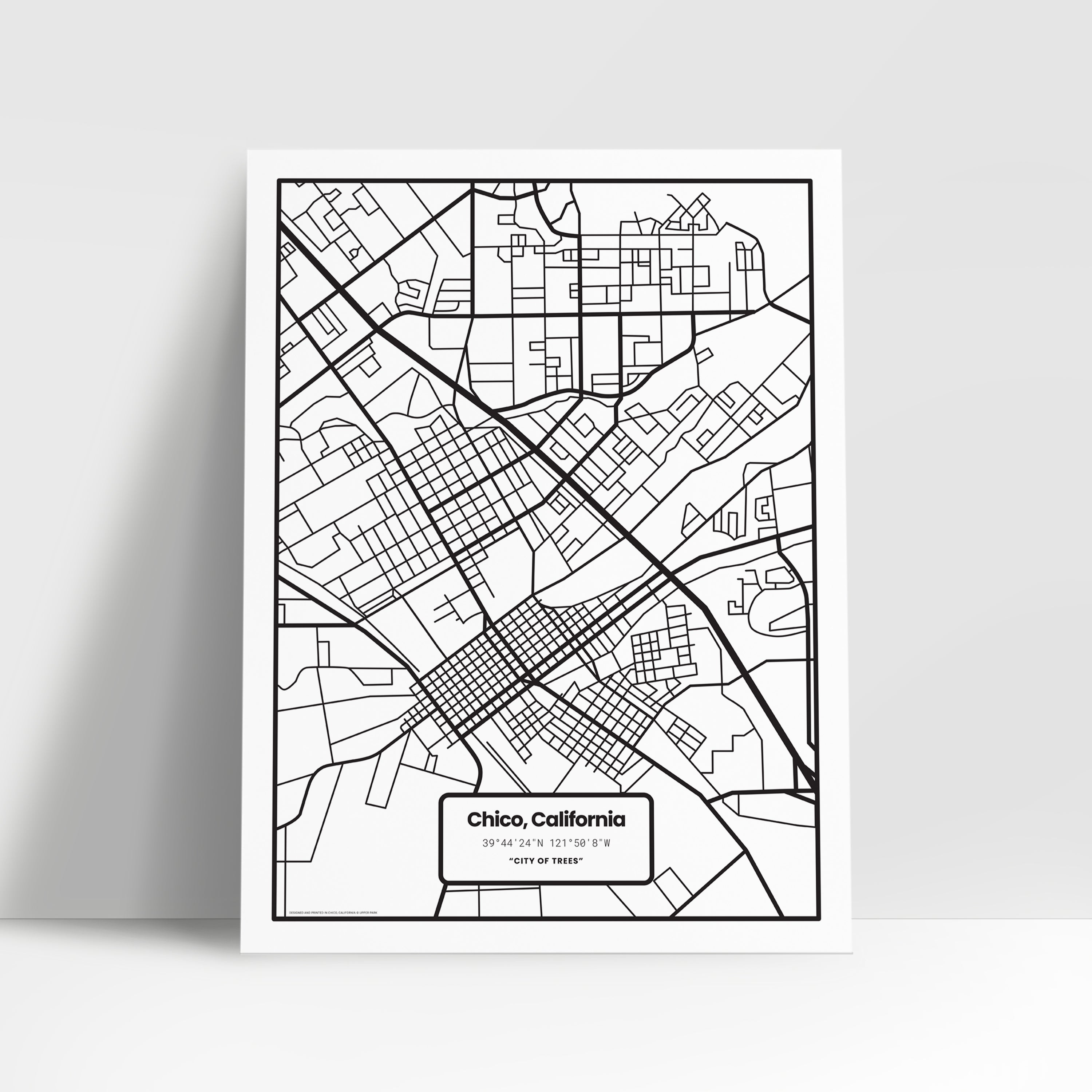 Chico Map Minimal Poster Print from Upper Park Clothing in Chico, Ca