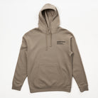 Beige hoodie with a brand logo on a white background