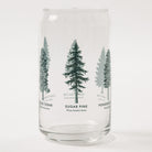 Clear glass tumbler with tree illustrations and names on a white - Upper Park California - Common Forest Treesbackground