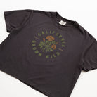 Black t-shirt with 'California Grown Wild' graphic on a white background