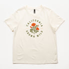 White t-shirt with 'California Grown Wild' graphic on a white background