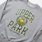 100% Cotton Oversize Crew Neck Sweater - Gray sweatshirt with 'Upper Park' text and logo on a plain background