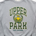 100% Cotton Oversize Crew Neck Sweater - Gray sweatshirt with 'Upper Park' text and logo on a plain background
