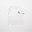 White t-shirt with a small palm tree logo on a light gray background - Upper Park