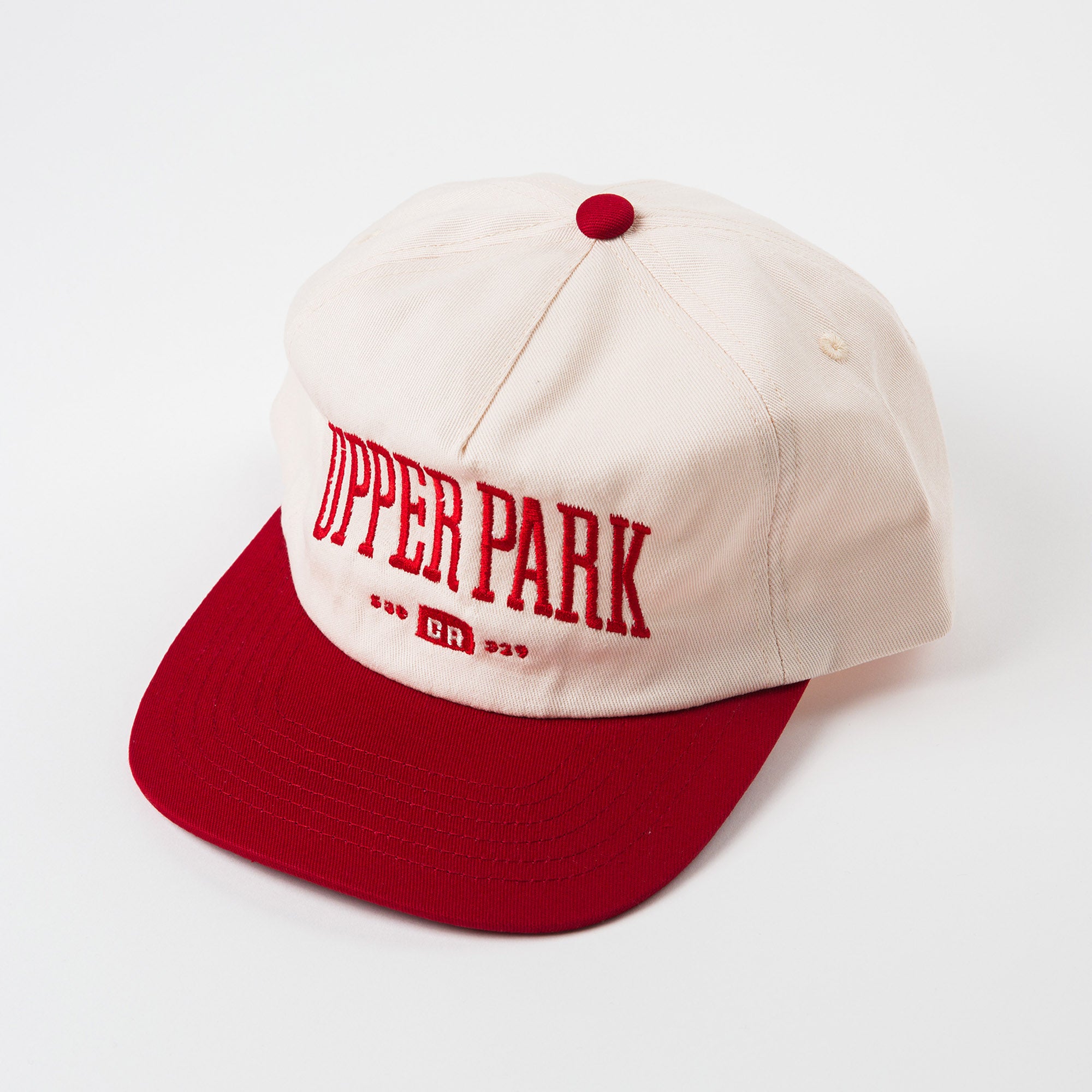 Upper Park Clothing - College Town Hat - Two Tone Vintage Style Hat Cardinal - Chico, Ca