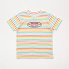 Rainbow Stripe toddler tee laying flat on a grey background - 90s vintage style kids shirt
