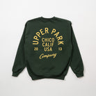 Green sweatshirt with yellow Upper Park on a white background
