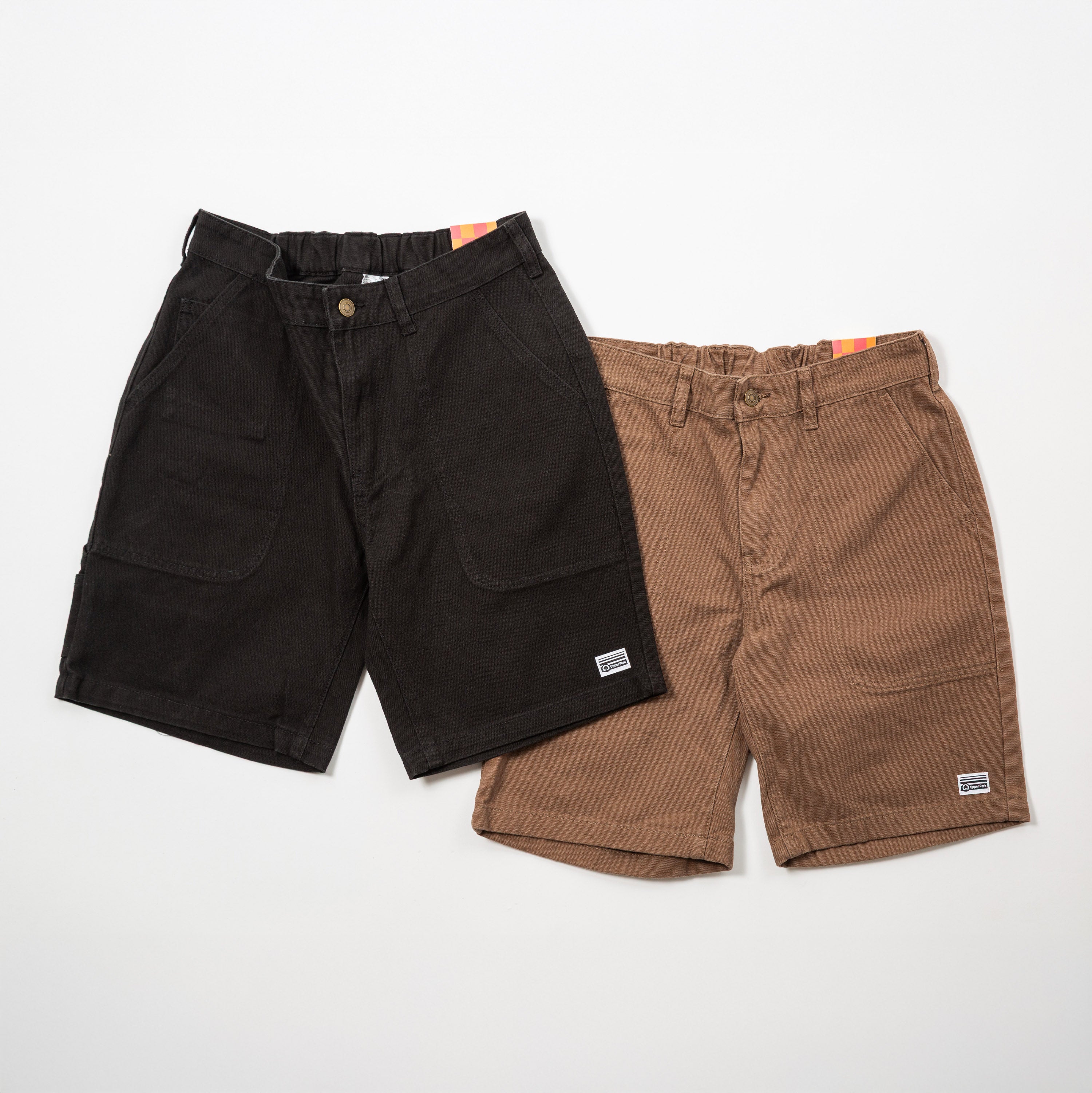 Men's Shorts Heavy Duck Canvas - Upper Park Clothing - Black and brown shorts on a white background