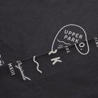 Upper Park Bay Waves Organic Cotton Long Sleeve shirt - Black t-shirt with white logo and text on a dark background
