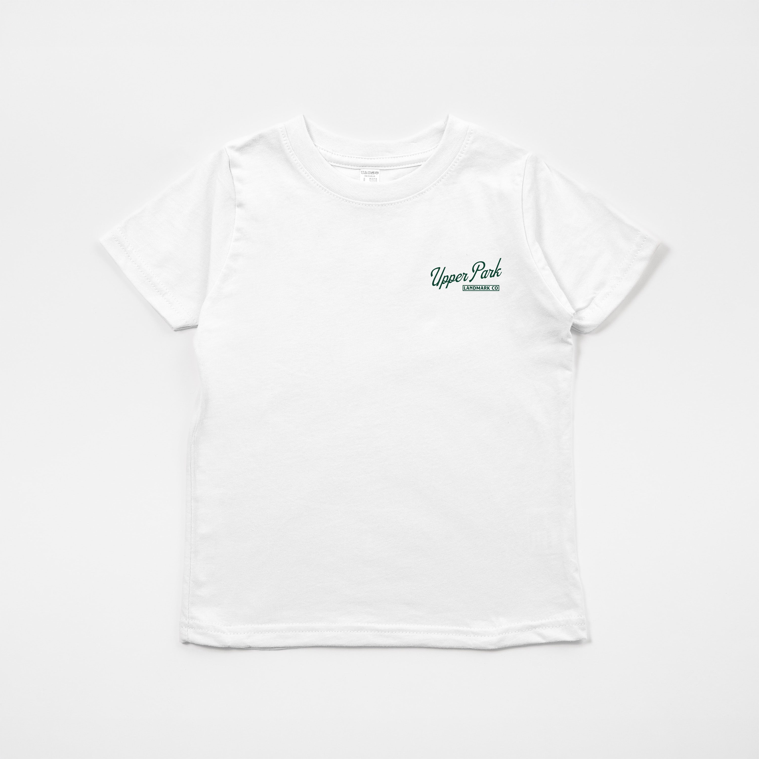 Pink t-shirt with 'Upper Park' text on a white background