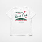 Pink t-shirt with 'California Upper Park Co.' graphic on a white background