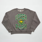 Women's Campus Crew Sweatshirt - Gray sweatshirt with 'Upper Park' text and logo on a white background
