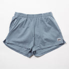 Women's Garment Dyed Heavy Jersey Shorts - 100% Cotton - Blue shorts with a brand logo on a white background - Cotton Gym Shorts