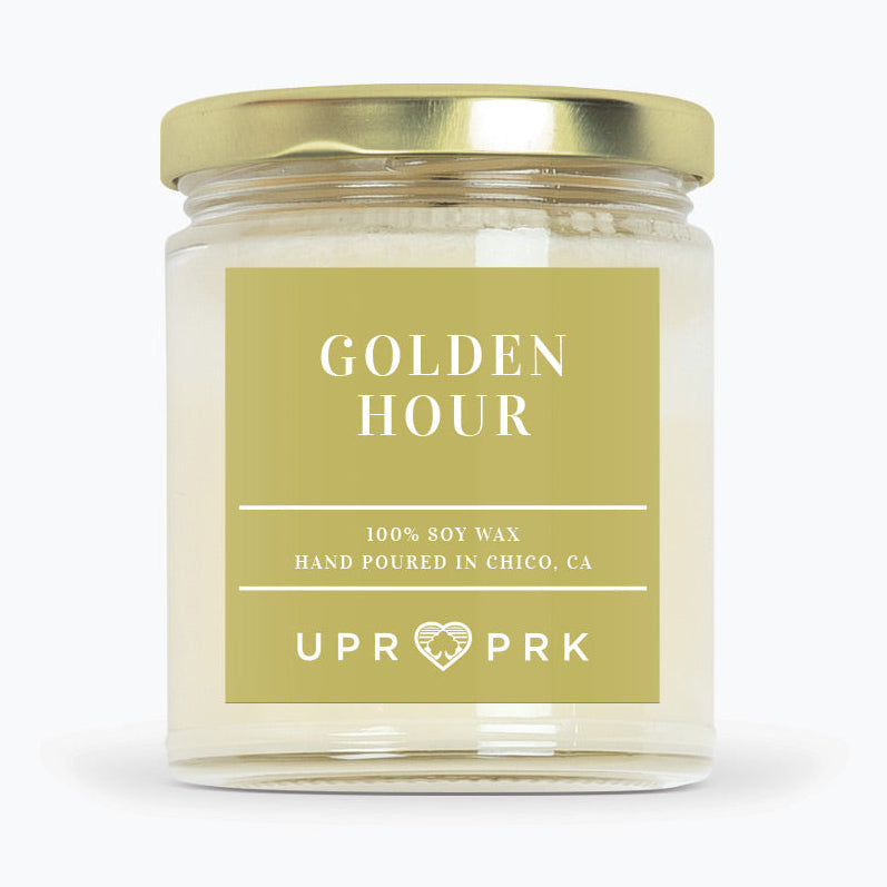 Golden Hour candle on white background